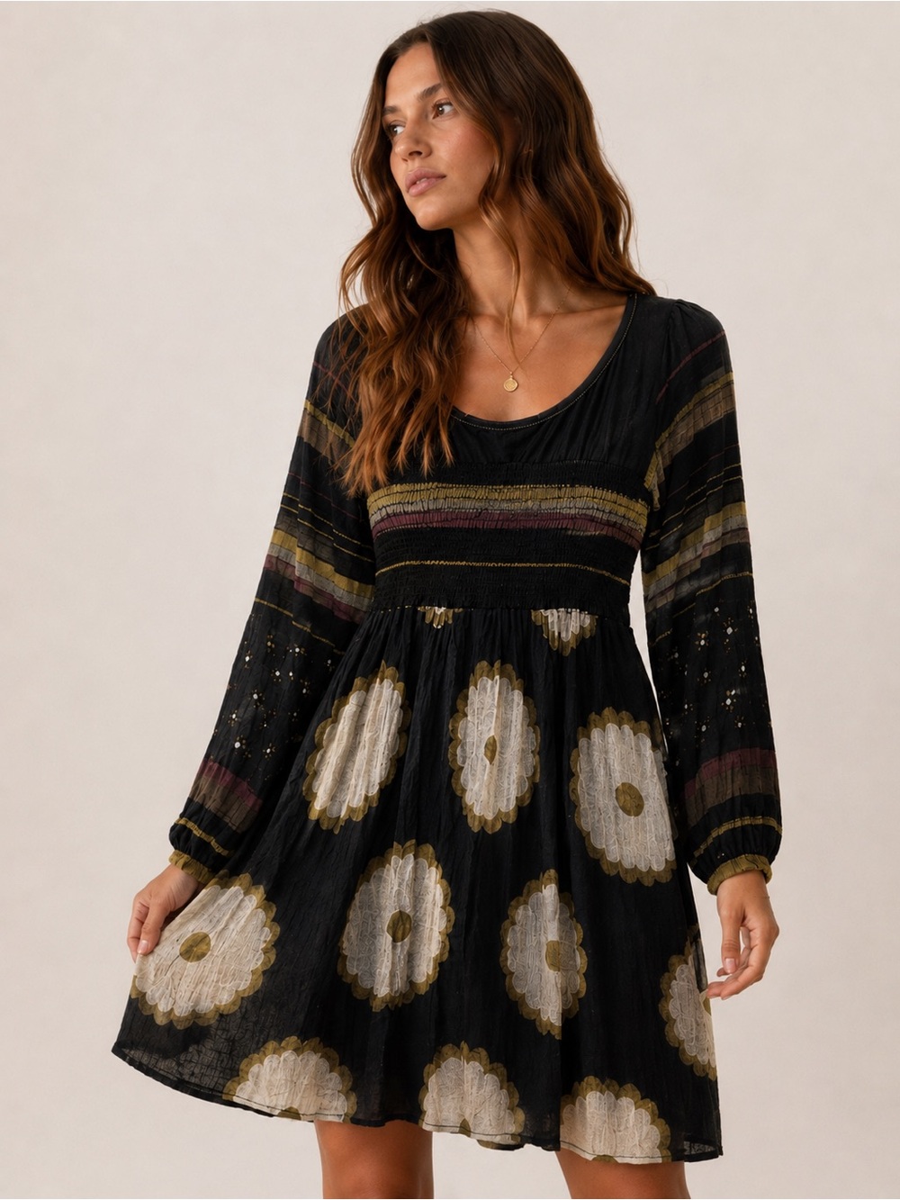 Scrapbook Originals Boho Midi Dress Smocked Floral Gauze USA Made M